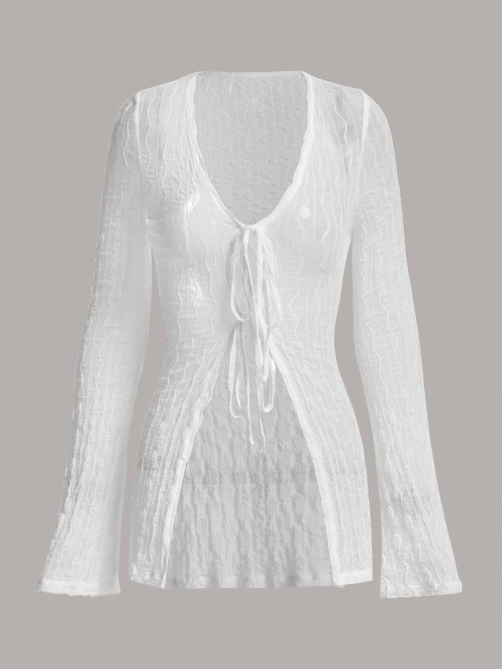SHEIN Cream Sheer Tie-Front Cardigan